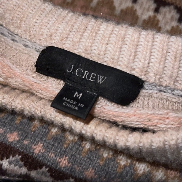 J. Crew Fair Isle Cropped Crewneck Sweater Ivory Deep Blush Medium - Picture 6 of 7